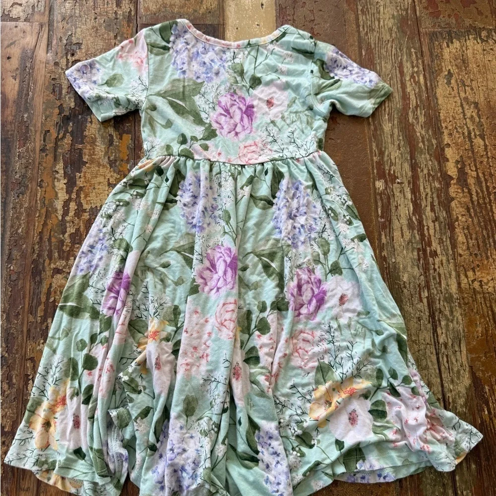 Posh Peanut Floral Kids Dress in Green and Purple